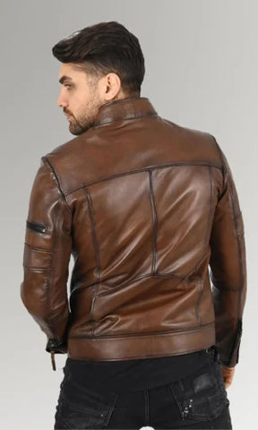 Men's Brown Waxed Biker Leather Jacket