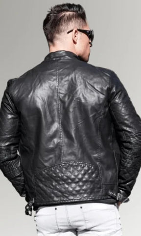 Men's Quilted Zipper Leather Jacket