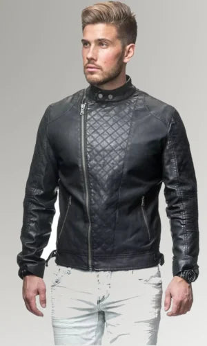 Men's Quilted Zipper Leather Jacket