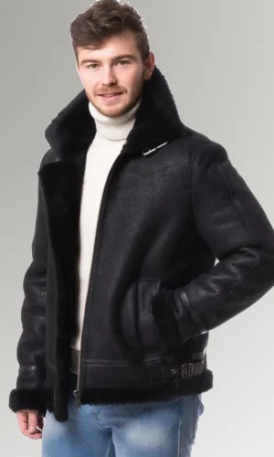 Shearling Stand-up Collar B3 bomber leather Jacket