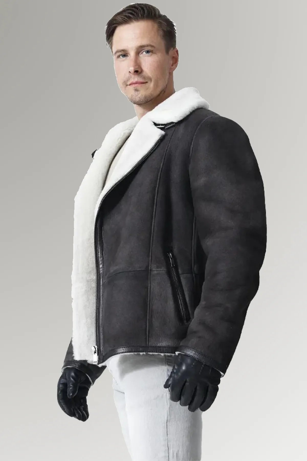 Bomber Shearling White Fur Leather Jacket