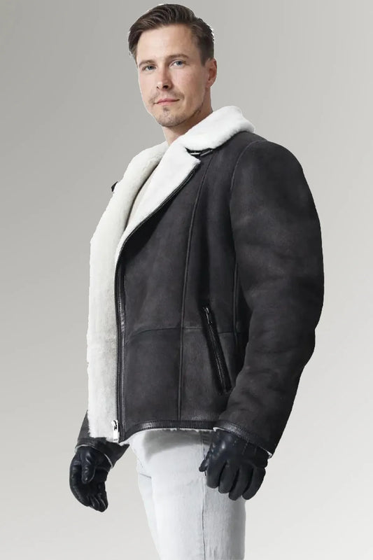 Bomber  White Fur Leather Jacket