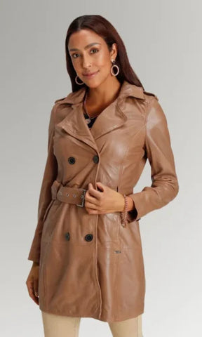 Women's Genuine Leather Double Breasted Coat