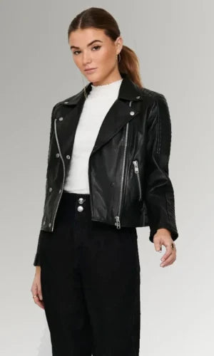 Women's Black Moto Racer Leather Jacket