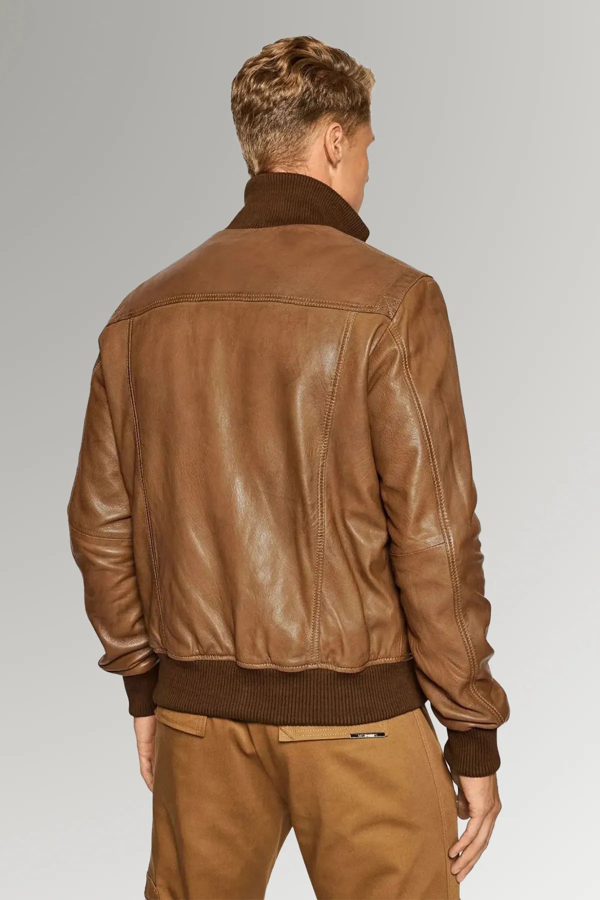 Brown Biker Style Men’s Ripped Leather Jacket