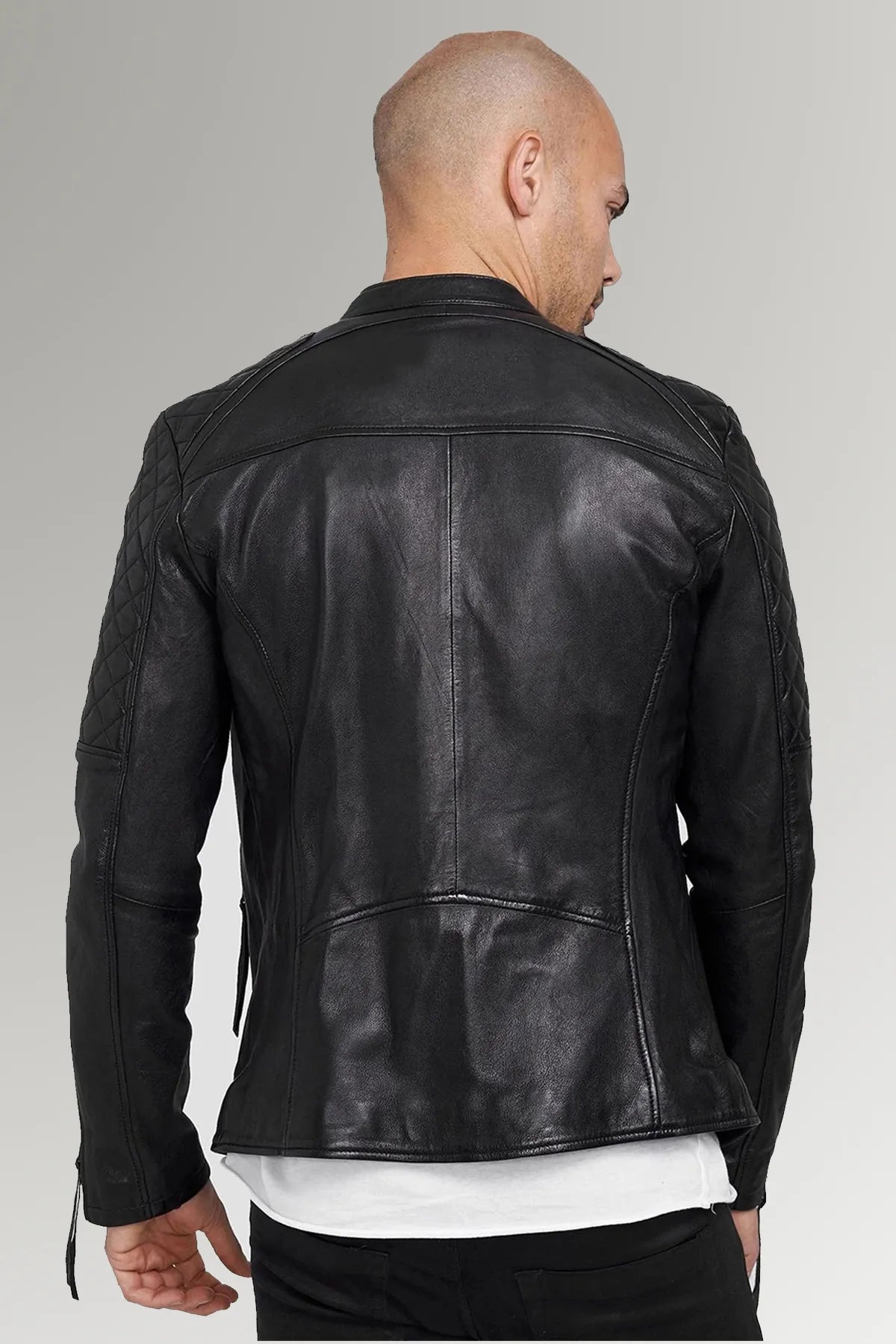 Men's Diamond Quilted Inflatable Biker Leather Jacket