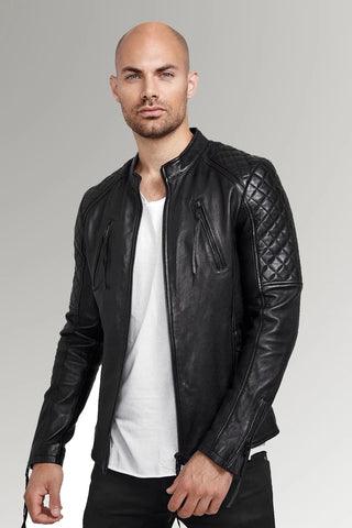 Men's Diamond Quilted Inflatable Biker Leather Jacket