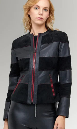 Women's Round Collar Suede Leather Jacket