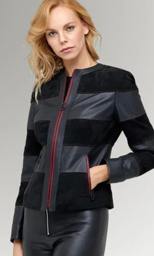 Women's Round Collar Suede Leather Jacket