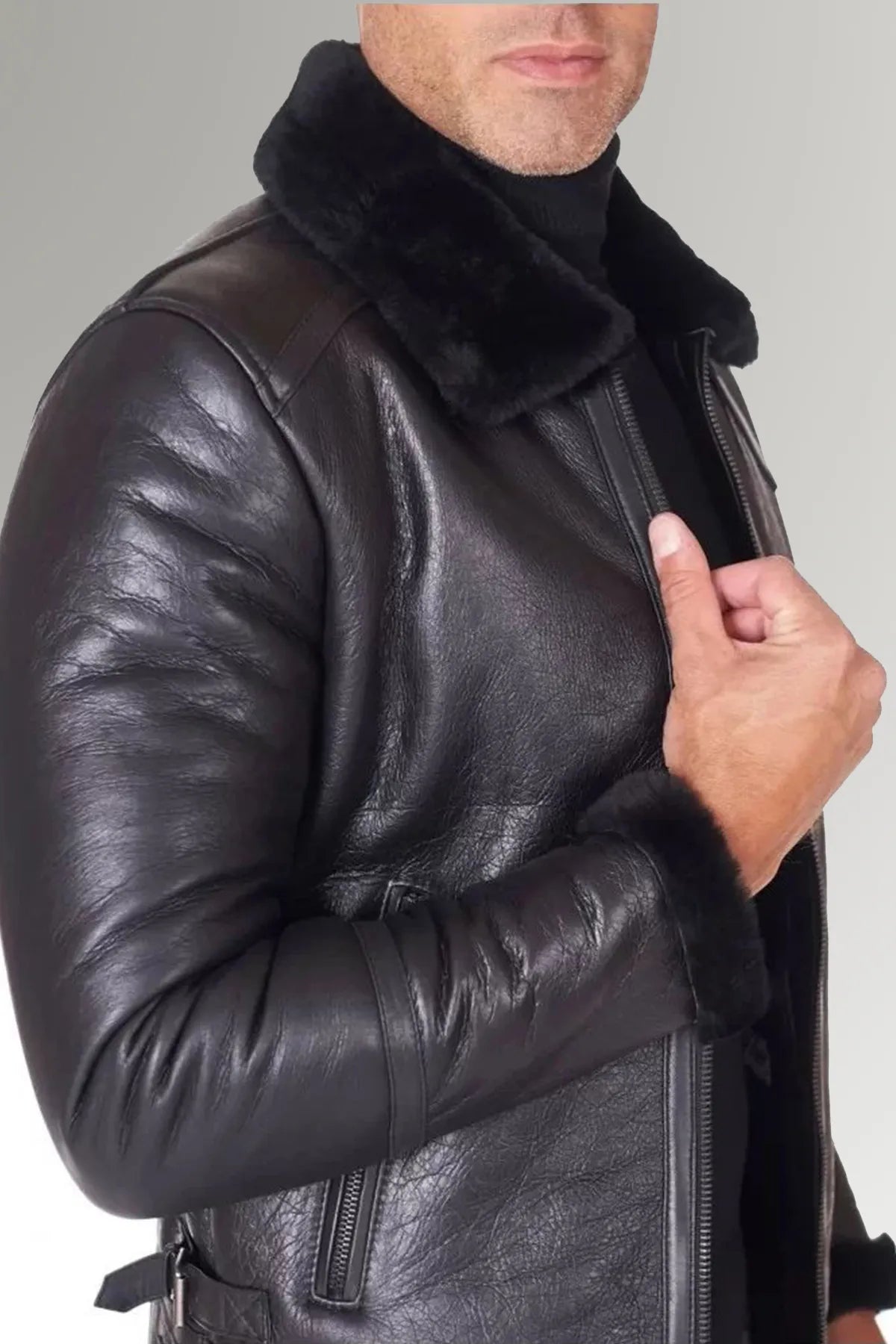 Men's Shearling Aviator Bomber Leather Jacket