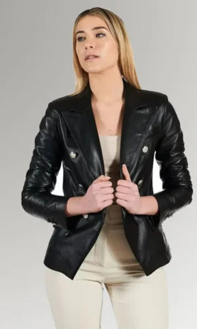 Women's Double-breasted Leather Coat