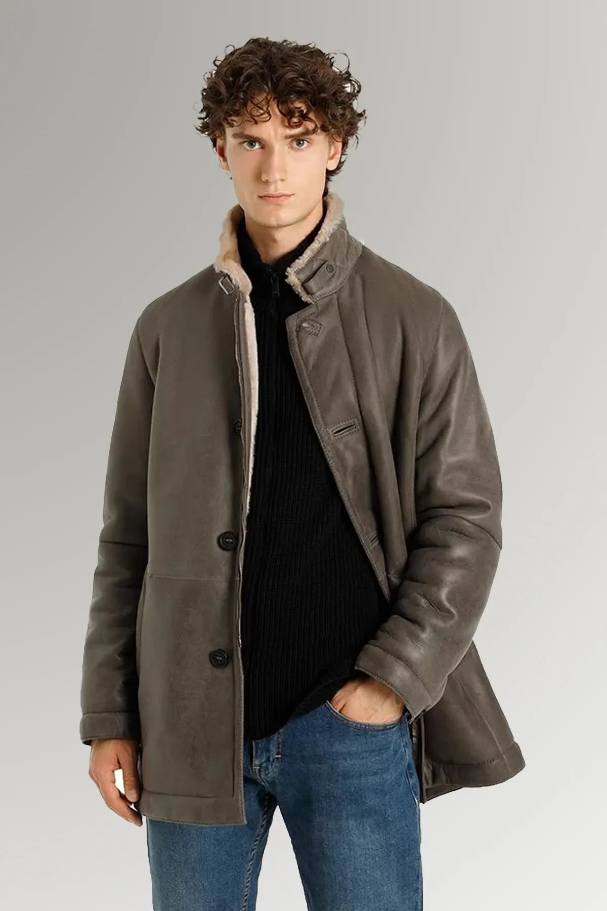Aviator Shearling Buttoned Mid-length Coat