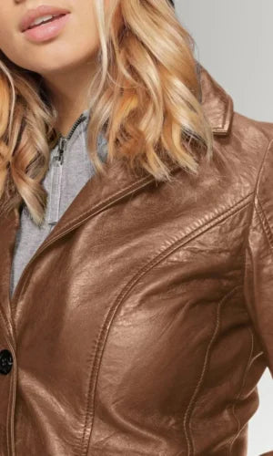 Women's Brown Leather Coat with zipper