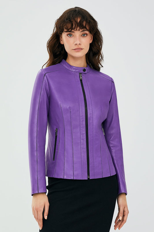  Purple Stretch-Fit Leather Jacket