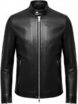 Classic Men's Black Genuine Leather Biker Jacket, Slim Fit, Moto Style with Front Zip Closure