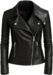 Lambskin Leather Jacket Women – Fitted Motorcycle Jacket Style with Asymmetrical Zipper and Collar black leather jacket.