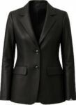 Women's Lambskin Leather Blazer – Long Sleeve, Button Front, Notched Lapel, Black Leather Jacket Style with Back Vent Detail.