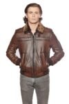 Christian Men Brown Fur Collar Leather Jacket