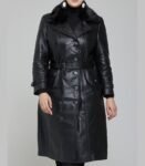 Brenda Black Fur Collar Leather Coat For Women