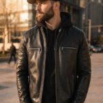Mens Noir Premium Black Quilted Biker Leather Moto Jacket.