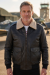 A2 Flight Bomber Black Leather Jacket with Fur Collar