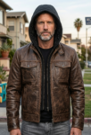 Alan Distressed Brown Hooded Leather Jacket for Men