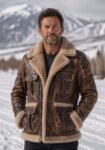 B3 Bomber Distressed Brown Shearling Leather Jacket