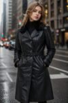 Brenda Black Fur Collar Leather Long Coat