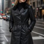 Brenda Black Fur Collar Leather Long Coat