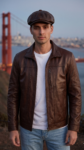 Cognac Brown Leather Racer Jacket