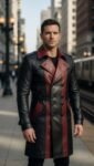 Captain Sterling Noir Two-Tone Leather Trench Coat