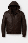 Classic Brown Leather Hoodie Jacket for Men