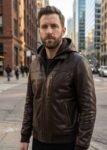 Classic Brown Leather Hoodie Jacket for Men