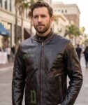 Dark Brown Distressed Leather Biker Jacket with Tactical Accents