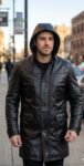 Kingston Hooded Black Leather Car Coat