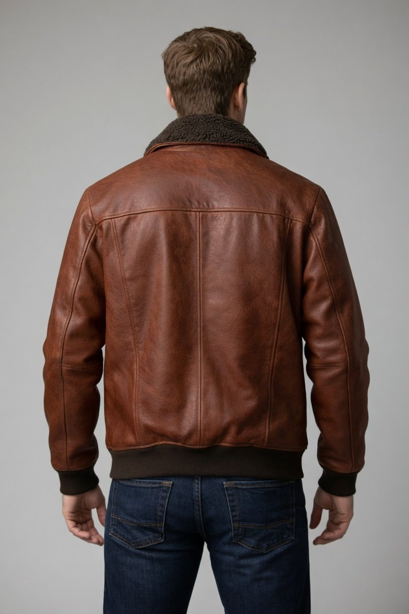 Men's Brown Leather Jacket with Fur Back Studio