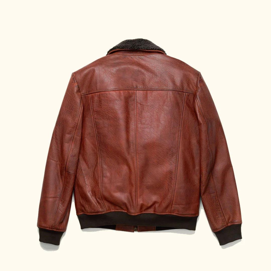 Men's Brown Leather Jacket with Fur Back W