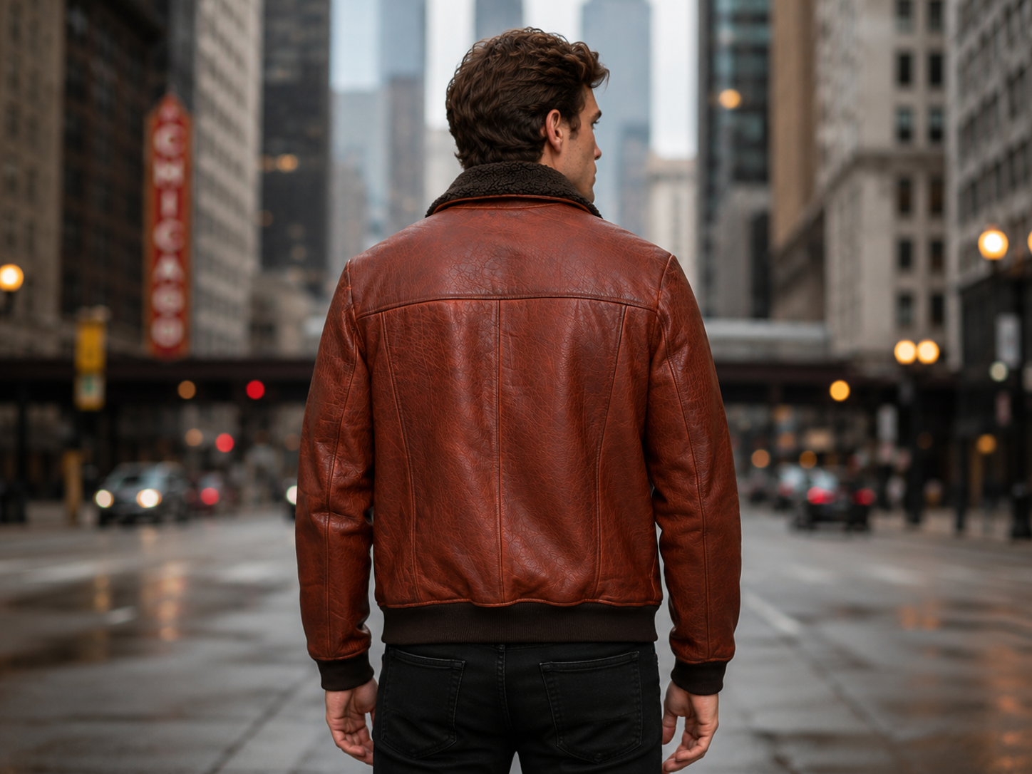Men's Brown Leather Jacket with Fur Back