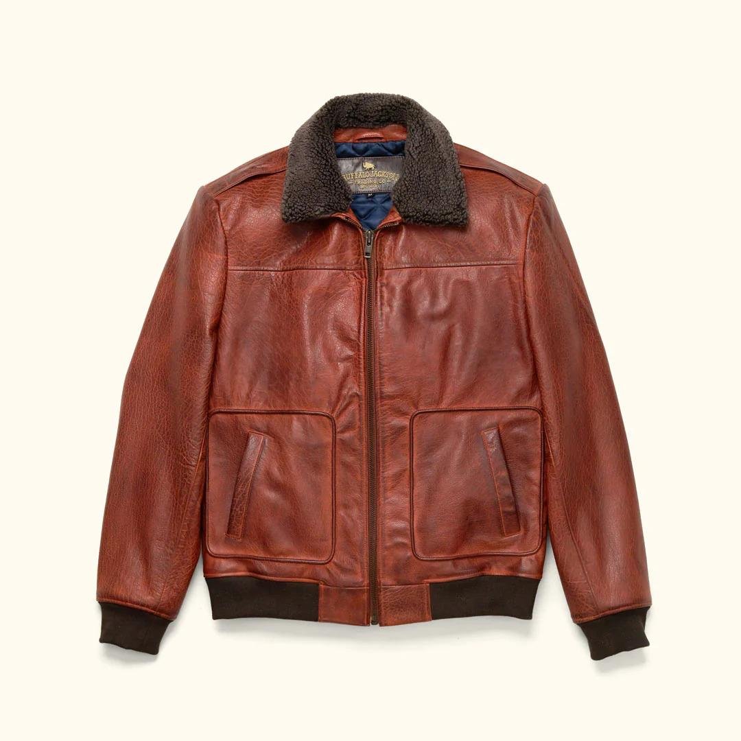Men's Brown Leather Jacket with Fur Table S