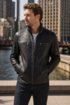 Shadow Rider Black Distressed Leather Cafe Racer Jacket