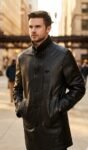 Raymond Sterling Black Textured Leather Car Coat