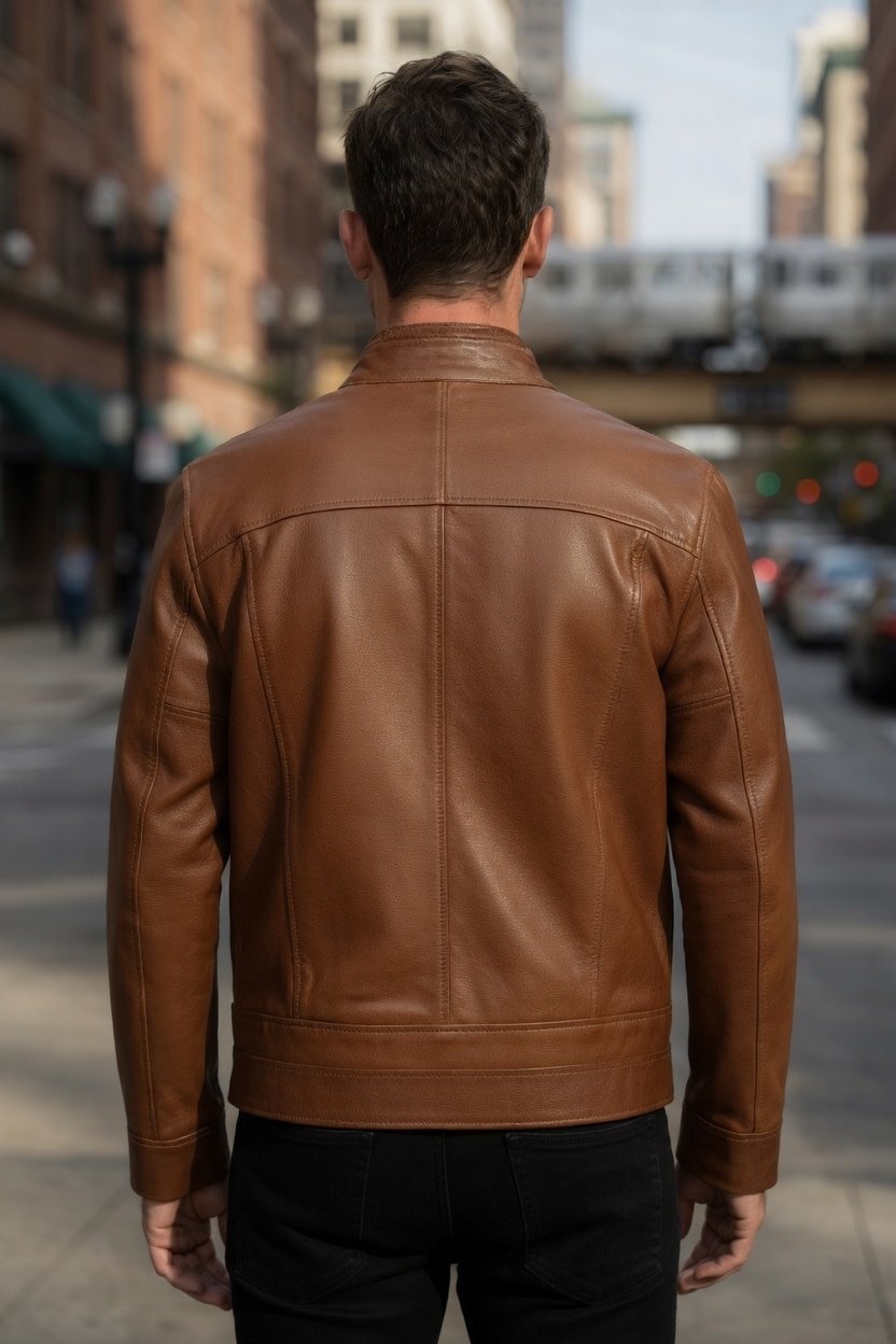 Samuel Brown Cafe Racer Leather Jacket Back