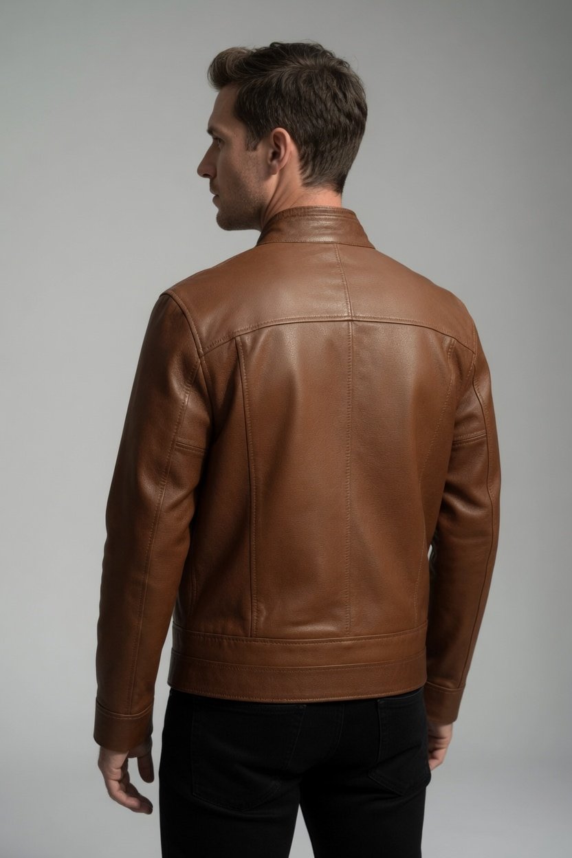 Samuel Brown Cafe Racer Leather Jacket Back Studio