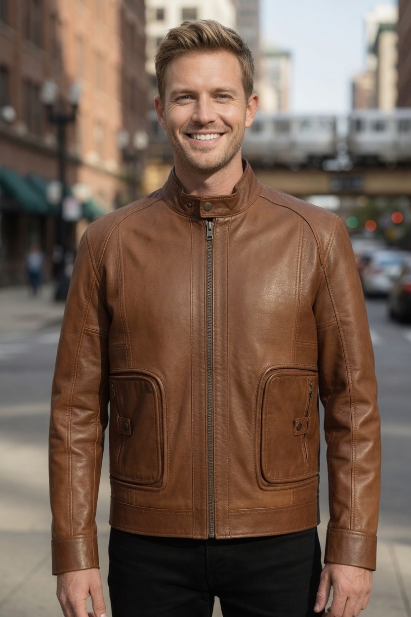 Samuel Brown Cafe Racer Leather Jacket Front (2)