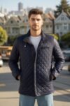 Scott Quilted Puffer Blue Leather Jacket for Men