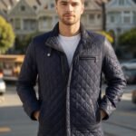 Scott Quilted Puffer Blue Leather Jacket for Men