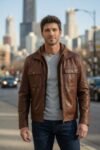 Tyler Brown Leather Jacket for Men with Hoodie