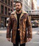 Maverick Vintage Brown Leather Shearling Coat