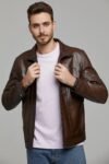Bruno Cognac Brown Biker Racer Leather Jacket For Men