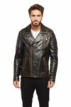 Branden Brown Distressed Leather Biker Jacket For Men